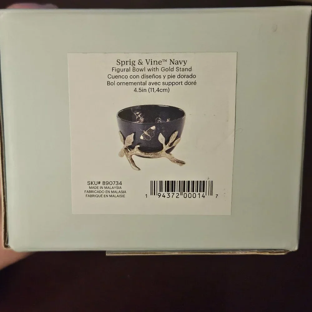 RARE NIB LENOX BUTTERFLY FLOWER SPRIG & VINE NAVY BLUE GOLD FIGURAL BOWL & STAND
